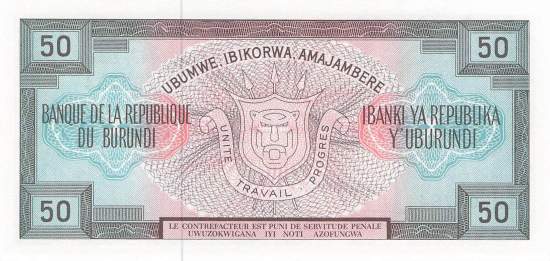 Burundi p28a 50 Francs 1979
